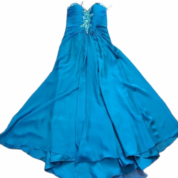 Strapless Sweatheart Gown Tiffany Designs Dress Size 4 Turquoise Teal - Picture 1 of 12